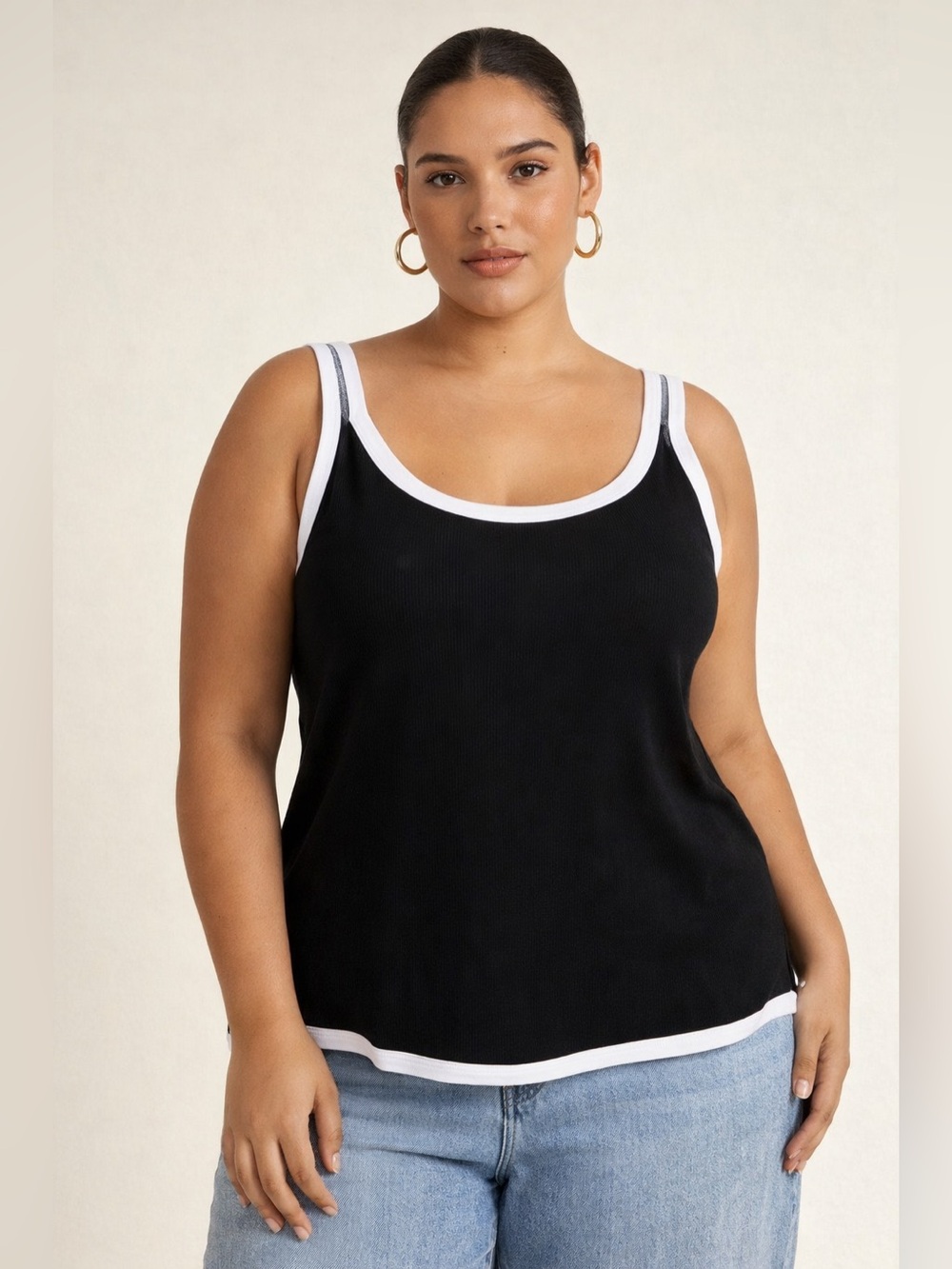 DISSH Lina Black Contrast Scoop Tank NWT XXL Ribbed Minmalist